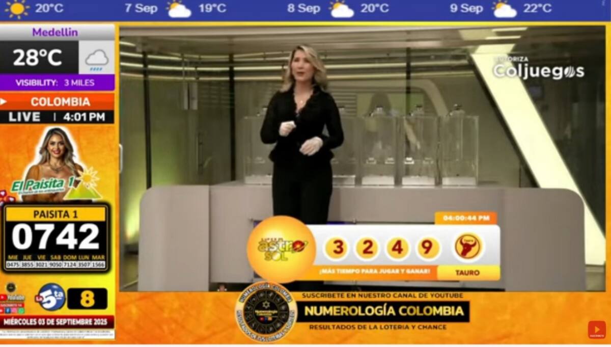 Resultado del sorteo del chance Super Astro Sol del 3 de septiembre del 2025. // Foto: captura de pantalla