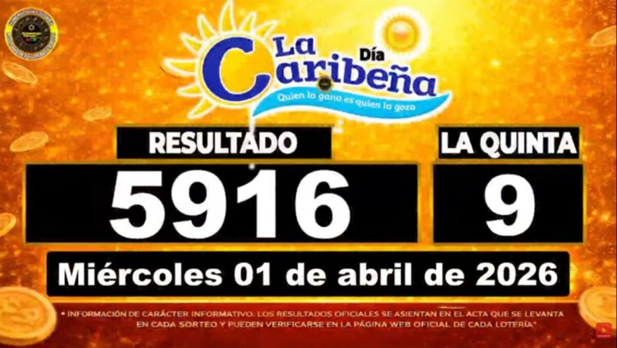 Resultados del sorteo de La Caribeña Día del 1 de abril de 2026. // Foto: captura de pantalla
