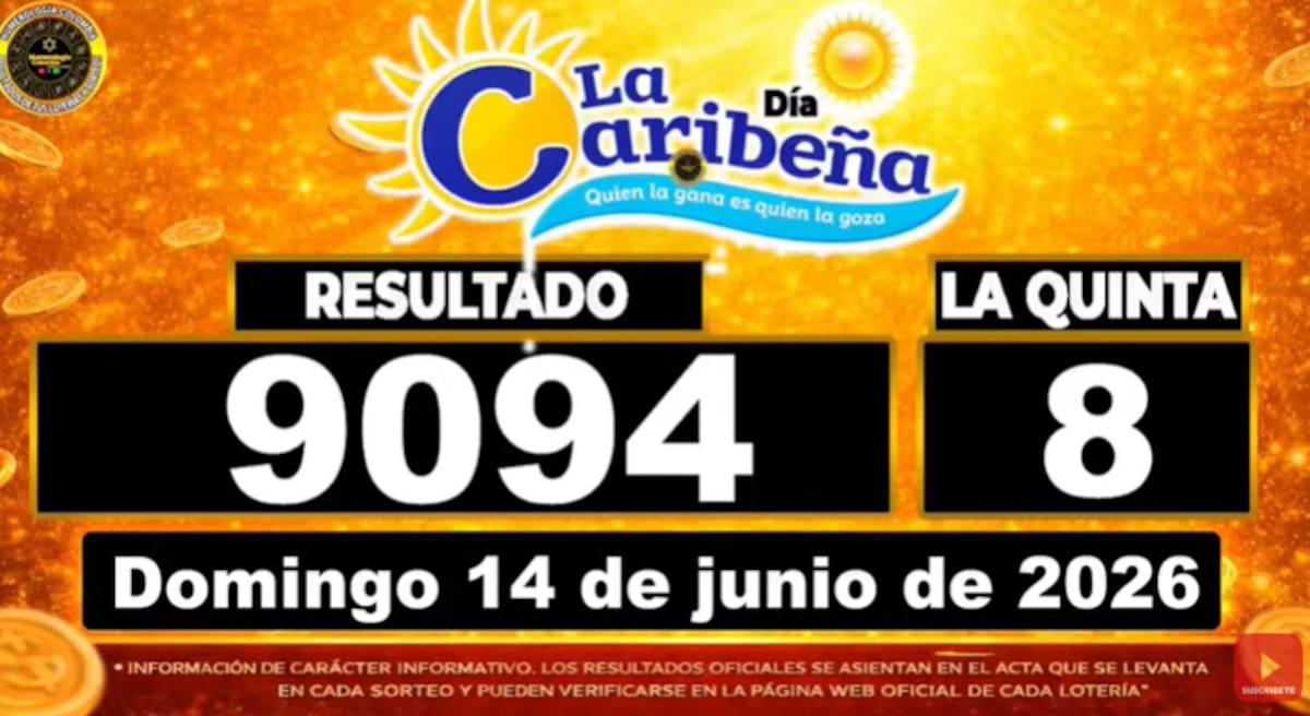 Resultados del sorteo de La Caribeña Día del 14 de junio de 2026. // Foto: captura de pantalla