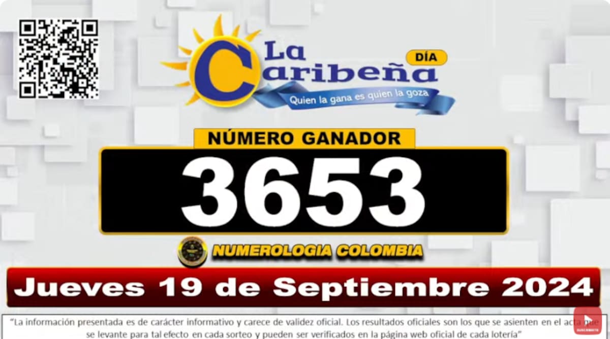 Resultados del Sorteo de La Caribeña Día del jueves 19 de septiembre de 2024. // Captura de pantalla