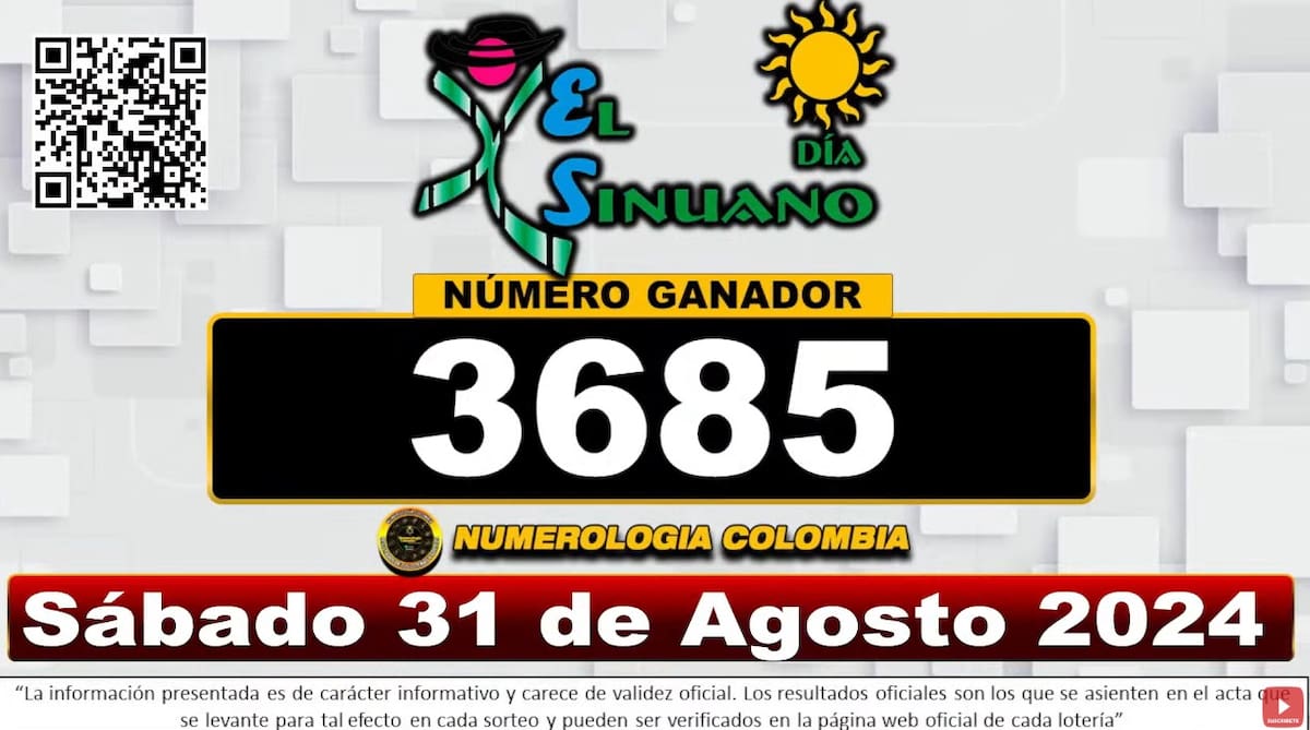 Resultados del sorteo del Sinuano 31 de agosto.