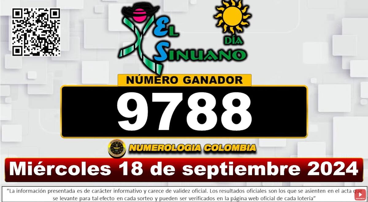 Resultados del sorteo del Sinuano del 18 de septiembre de 2024.