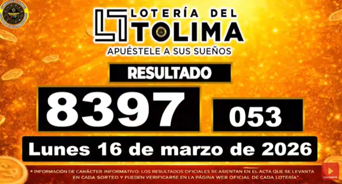 Resultados del último sorteo de la Lotería del Tolima. // Foto: captura de pantalla