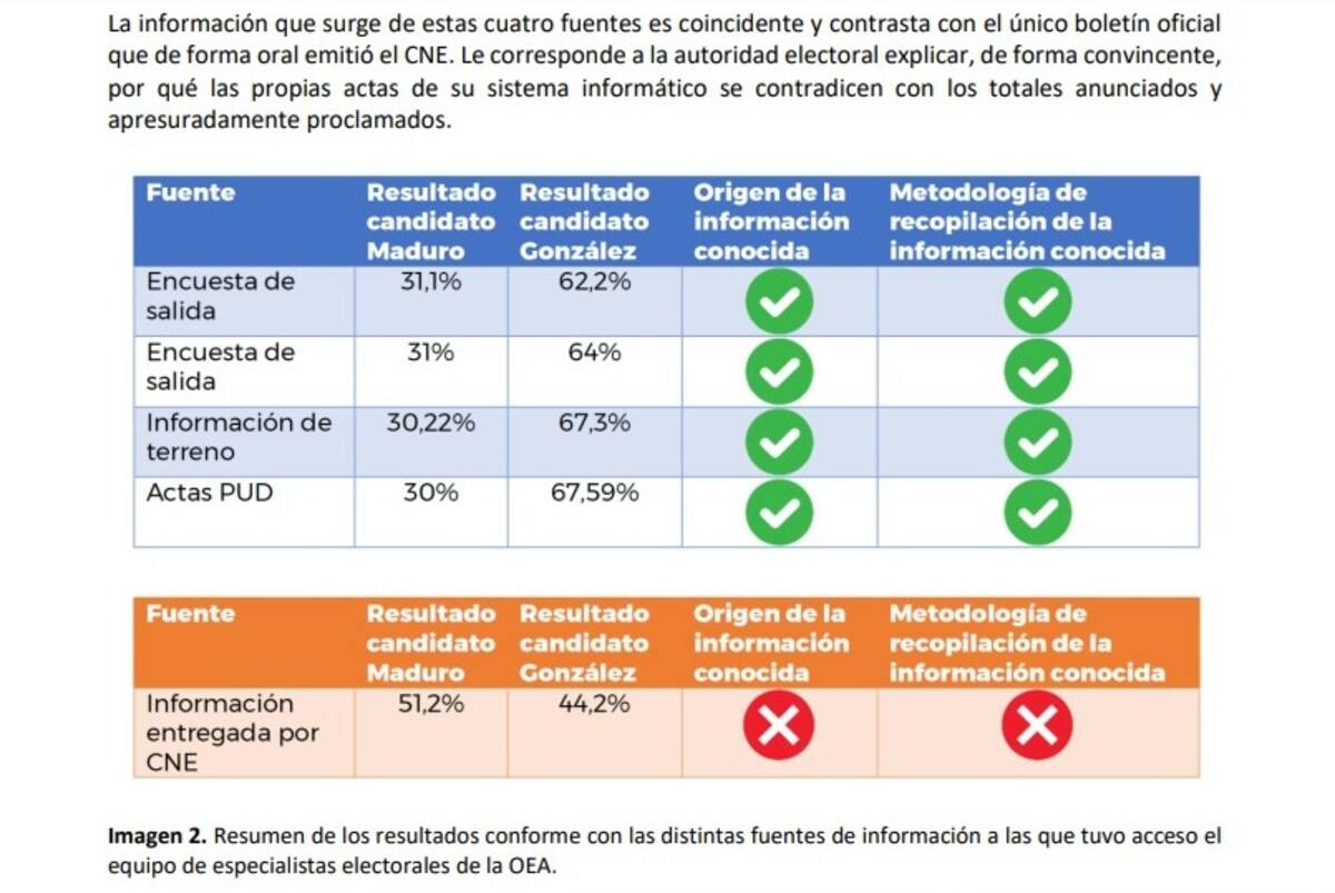 Resumen de los resultados conforme con las distintas fuentes de información a las que tuvo acceso el
equipo de especialistas electorales de la OEA. // Informe de la OEA