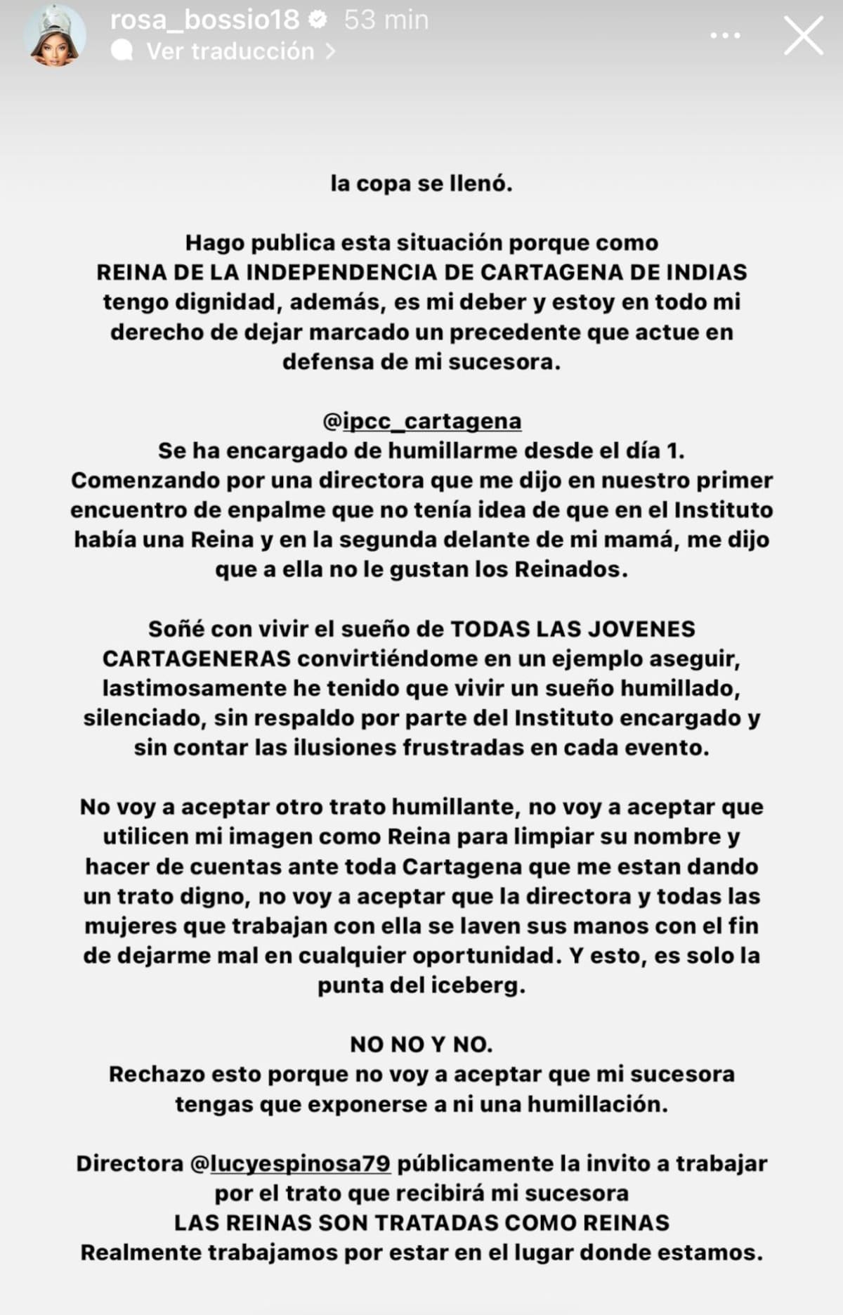 Declaraciones de Rosa Bossio, Reina de la Independencia. //Foto: captura de pantalla.
