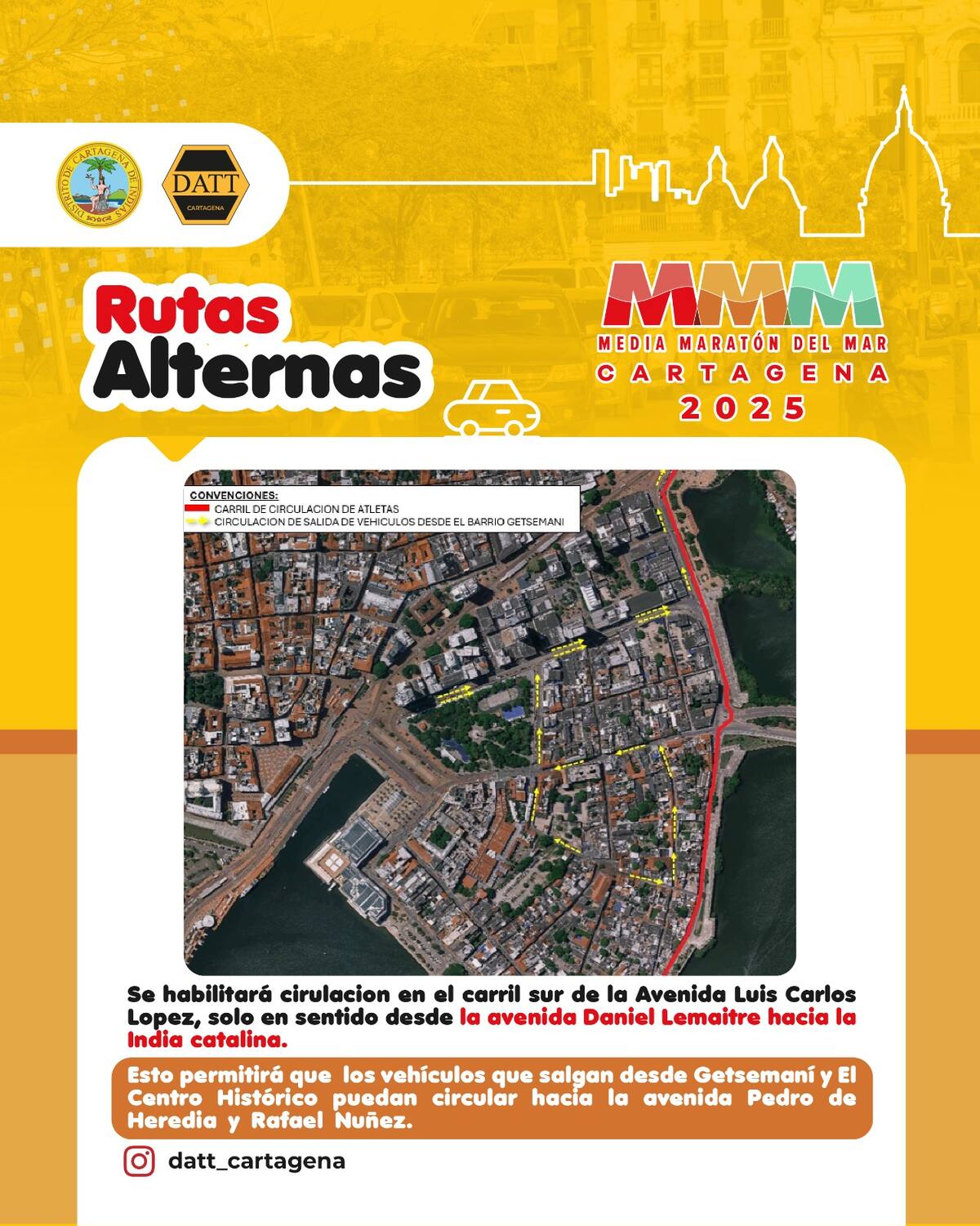 Rutas alternas ante la Media Maratón del Mar en Cartagena este 16 de febrero. // cortesía