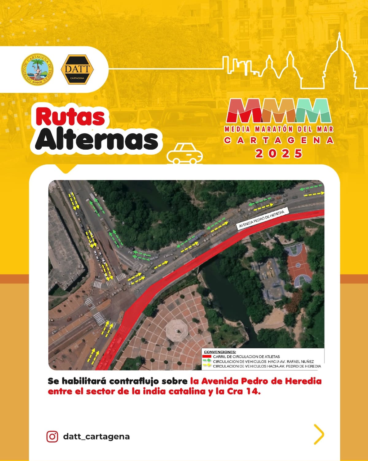 Rutas alternas ante la Media Maratón del Mar en Cartagena este 16 de febrero. // cortesía