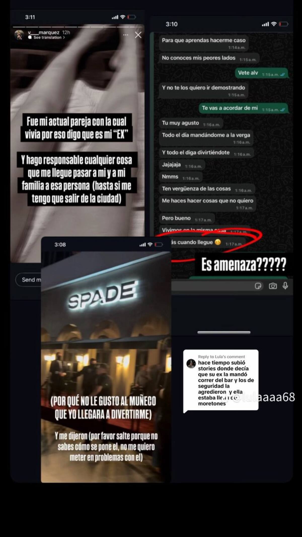 Capturas de pantalla de conversación entre Valeria Márquez y su ex novio. //Foto: IG @v_marquez.