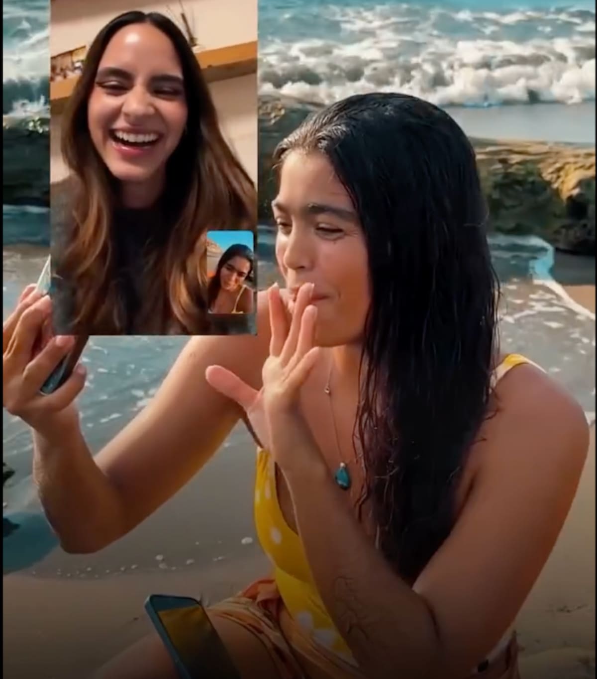 Salwa Maloof Habib, reina del Carnaval de Barranquilla, se “montó en la ola” de la surfista Nataly Acosta y la acompaña en su sueño mundialista en el Salvador.//Captura de pantalla.