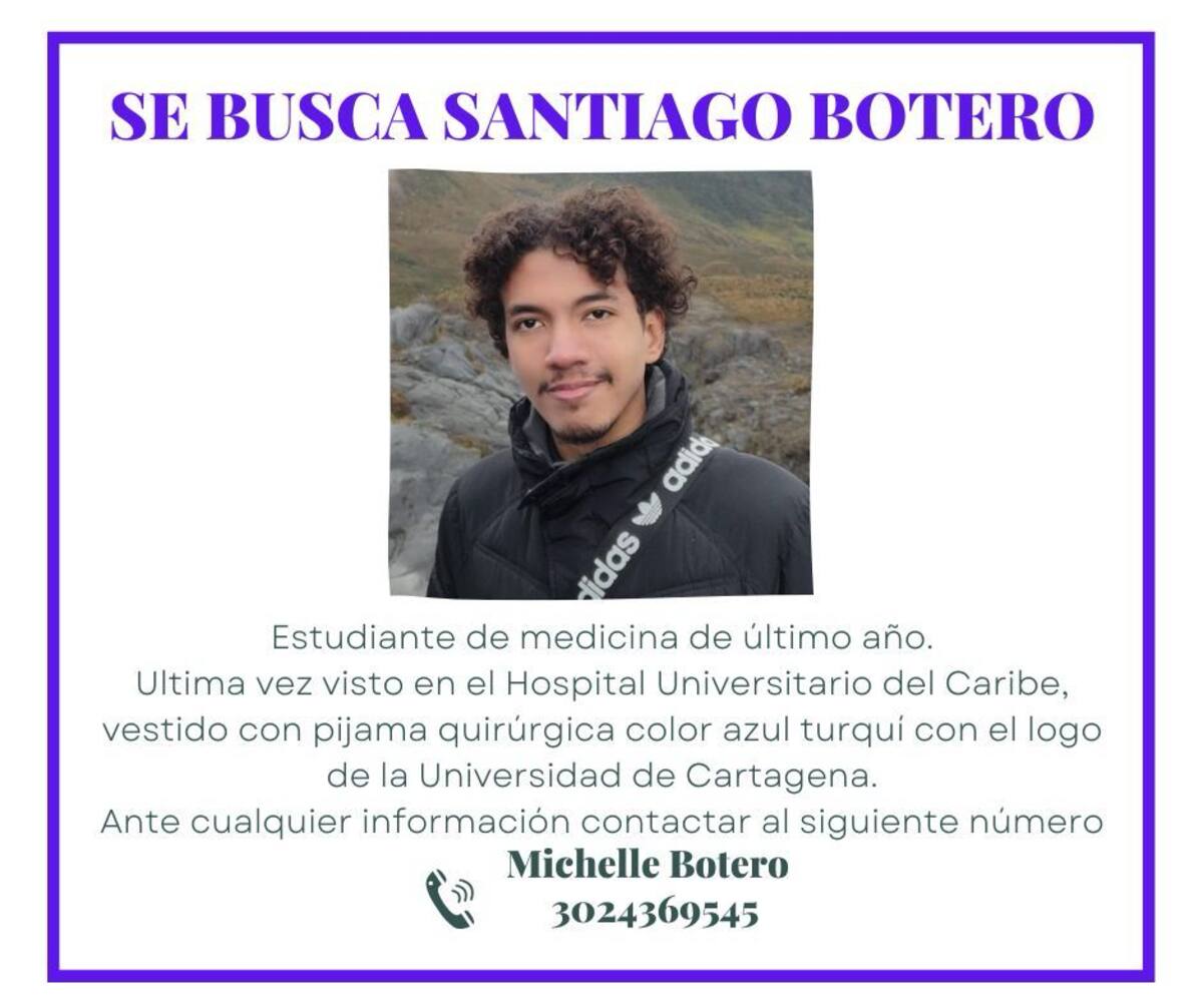 Santiago Botero, joven desaparecido en Cartagena.