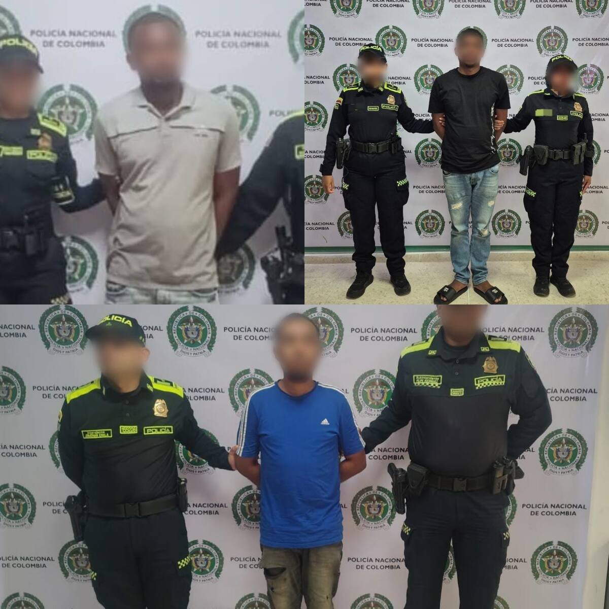 Los tres señalados presuntamente de estar involucrados en casos de violencia intrafamiliar. // FOTO: POLICÍA METROPOLITANA DE CARTAGENA.