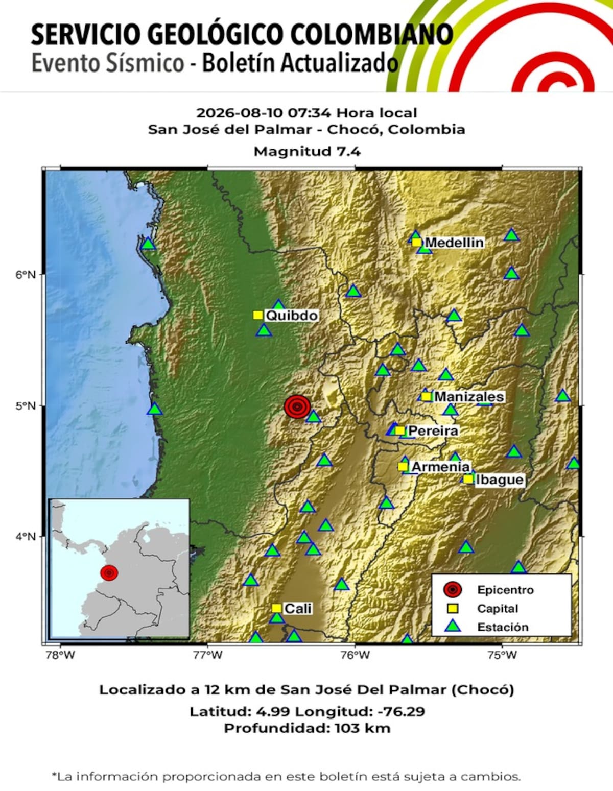 El epicentro del terremoto fue San José del Palmar, Chocó. // Foto: Servicio Geológico Colombiano