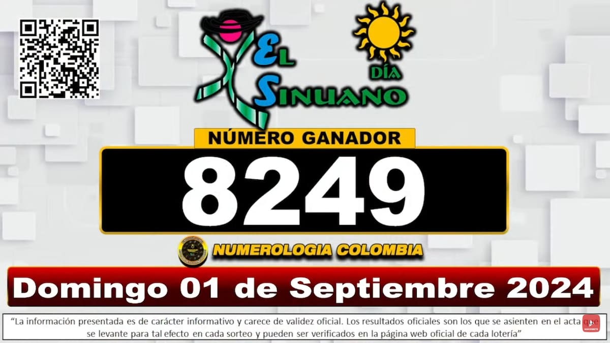 Resultado del sorteo del chan El Sinuano Día 1 de septiembre. // Tomado de internet.