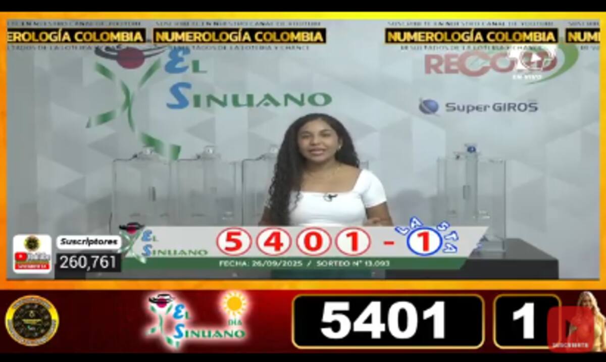 Resultado del sorteo El Sinuano Día del 26 de sptiembre de 2026.