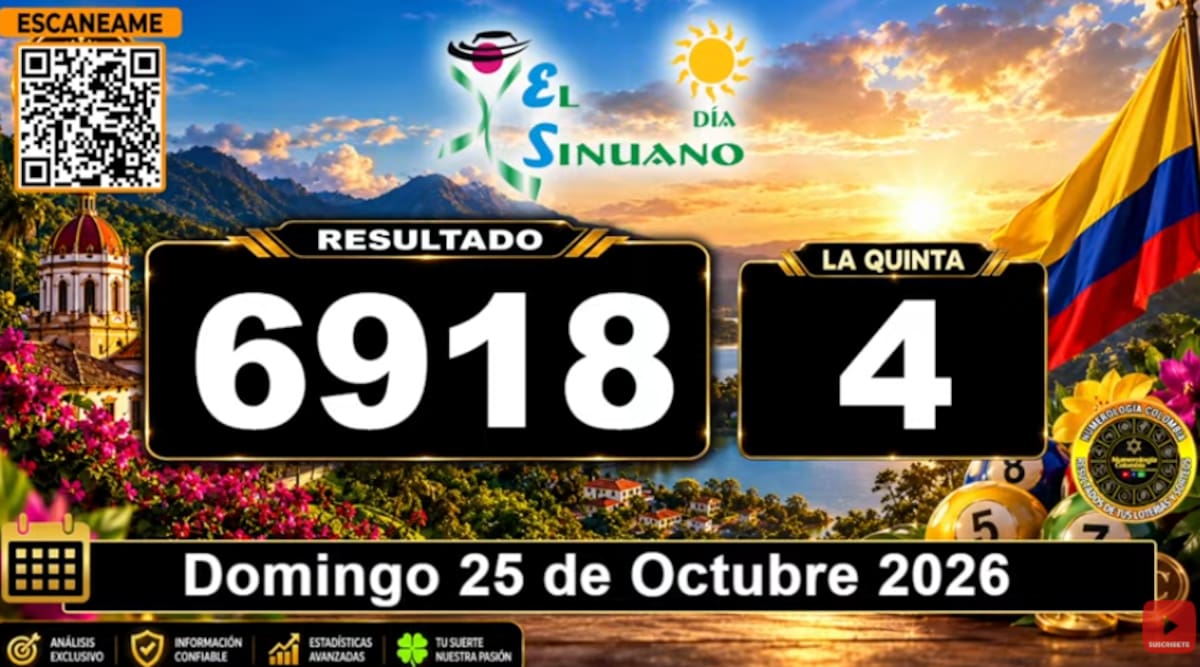 Sinuano Día del 25 de octubre de 2026. // Foto: captura de pantalla del canal de YouTube @NumerologíaColombia.