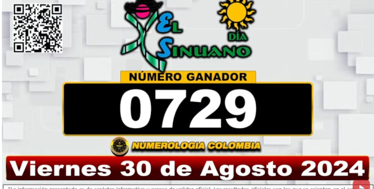 Sinuano Día del sorteo del viernes 30 de agosto de 2024. // captura de pantalla