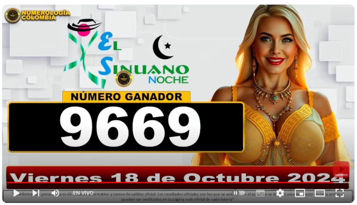 Resultado del sorteo de El Sinuano Noche del viernes 18 de octubre de 2024.