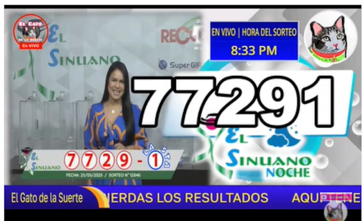 Resultados del sorteo de El Sinuano Noche del 25 de mayo de 2025.