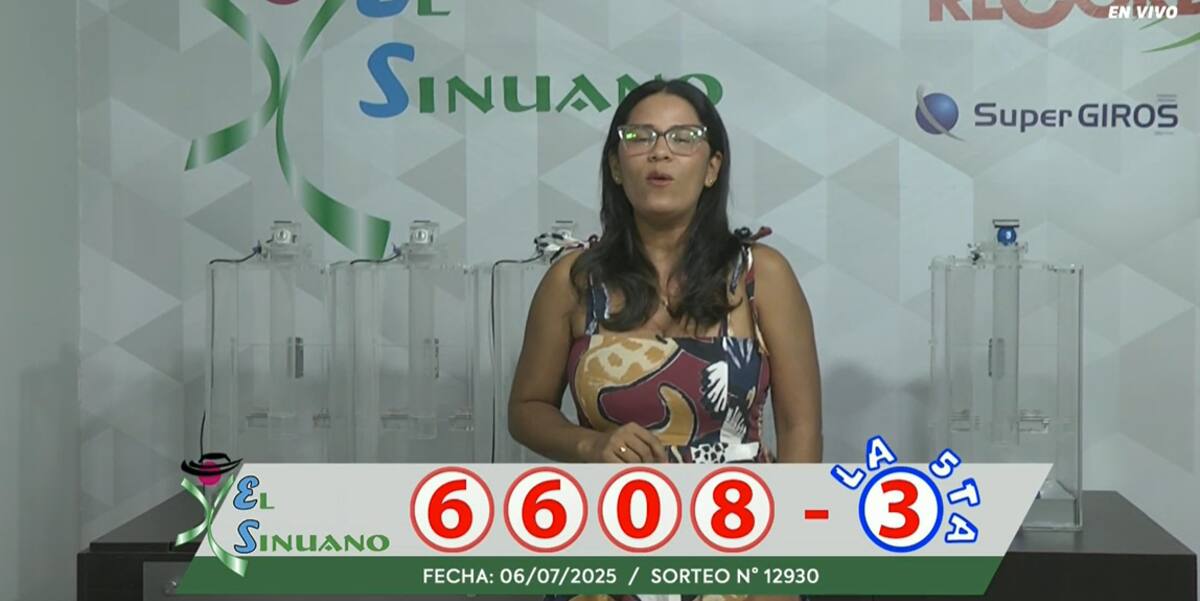 Resultado del sorteo El Sinuano Noche del 6 de julio de 2025.