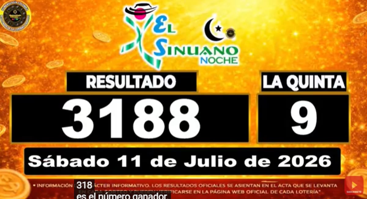 Sinuano Noche del 11 de julio de 2026. // Foto: captura de pantalla del canal de YouTube @NumerologíaColombia.