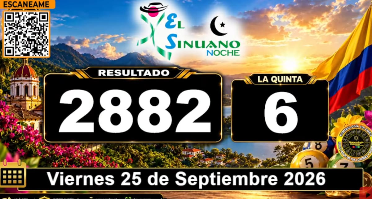 Sinuano Noche del 25 de septiembre de 2026. // Foto: captura de pantalla del canal de YouTube @NumerologíaColombia.