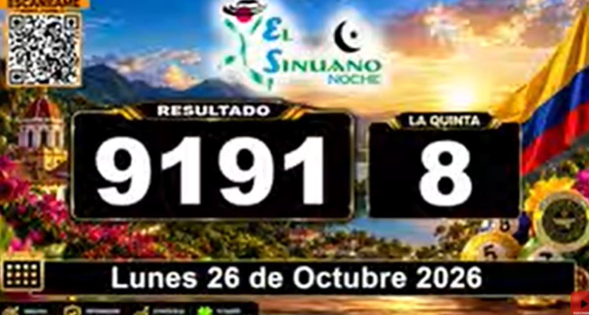 Sinuano Noche del 26 de octubre de 2026. // Foto: captura de pantalla del canal de YouTube @NumerologíaColombia.