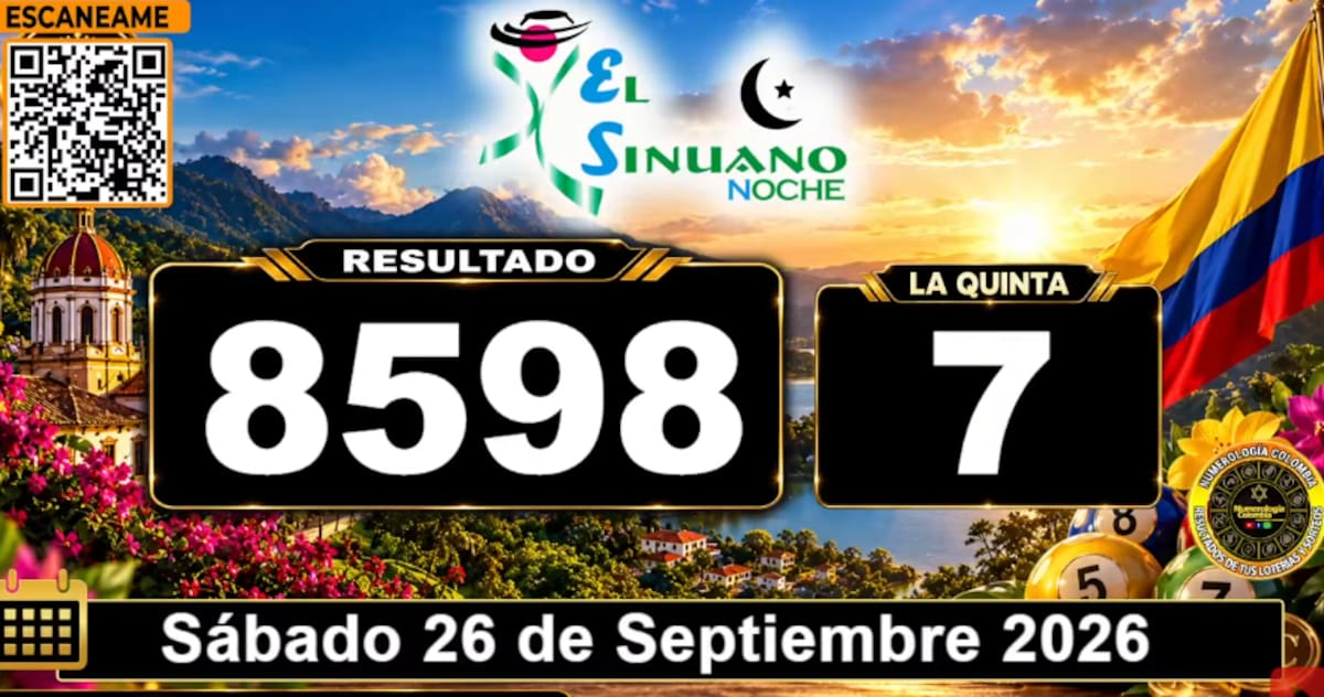 Sinuano Noche del 26 de septiembre de 2026. // Foto: captura de pantalla del canal de YouTube @NumerologíaColombia.