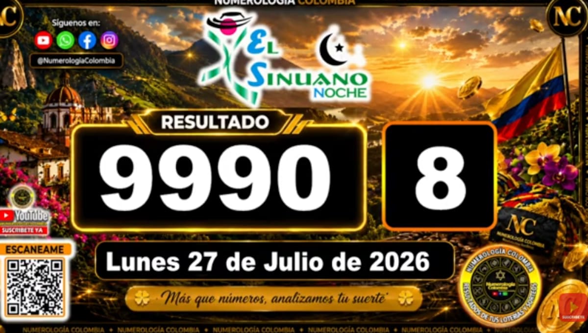 Sinuano Noche del 27 de julio de 2026. // Foto: captura de pantalla del canal de YouTube @NumerologíaColombia.