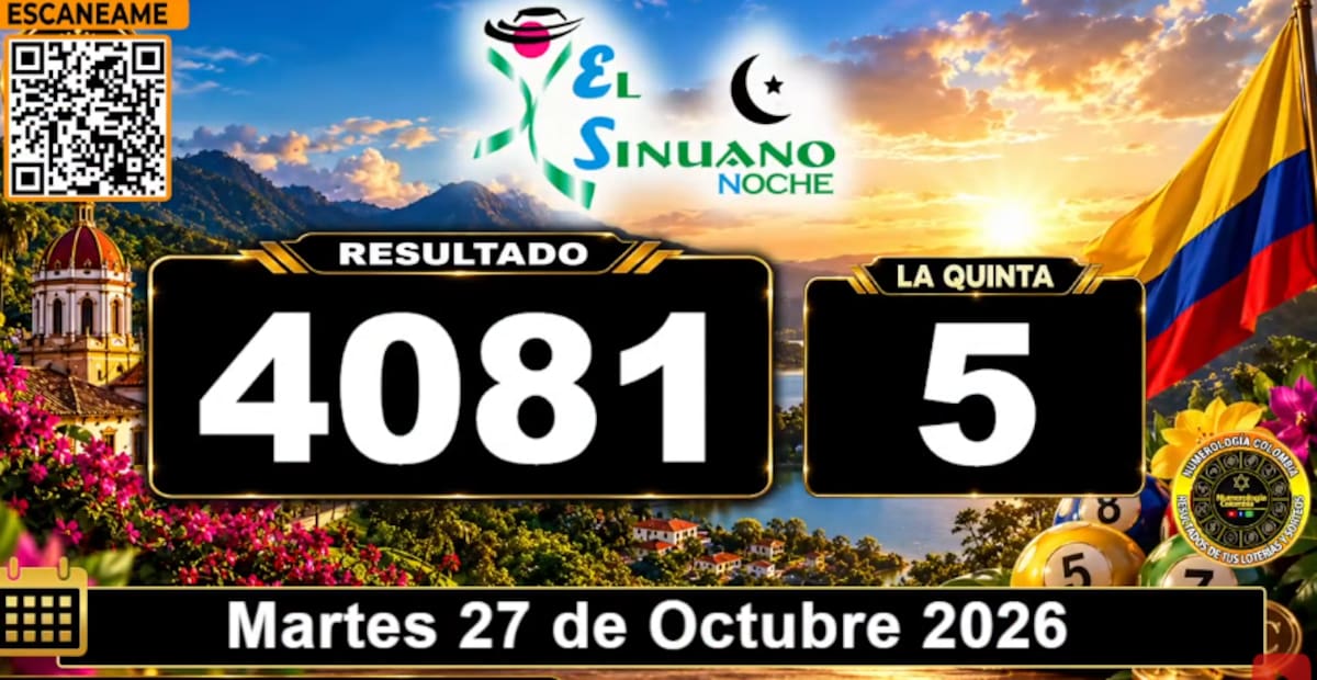 Sinuano Noche del 27 de octubre de 2026. // Foto: captura de pantalla del canal de YouTube @NumerologíaColombia.