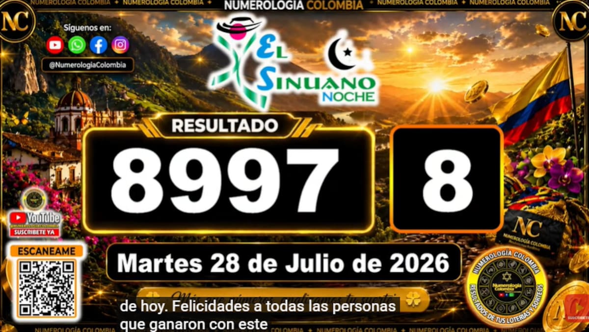 Sinuano Noche del 28 de julio de 2026. // Foto: captura de pantalla del canal de YouTube @NumerologíaColombia.