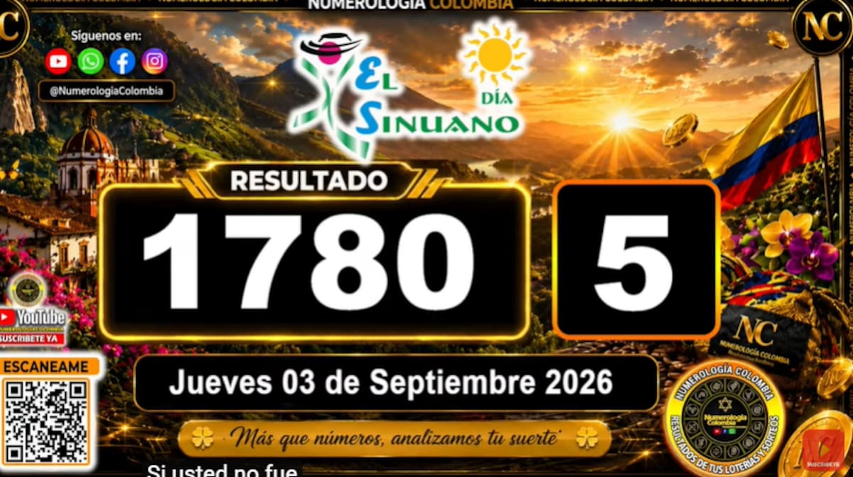 Sinuano Noche del 3 de septiembre de 2026. // Foto: captura de pantalla del canal de YouTube @NumerologíaColombia.
