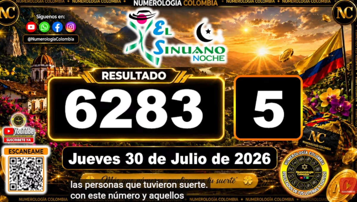 Sinuano Noche del 30 de julio de 2026. // Foto: captura de pantalla del canal de YouTube @NumerologíaColombia.
