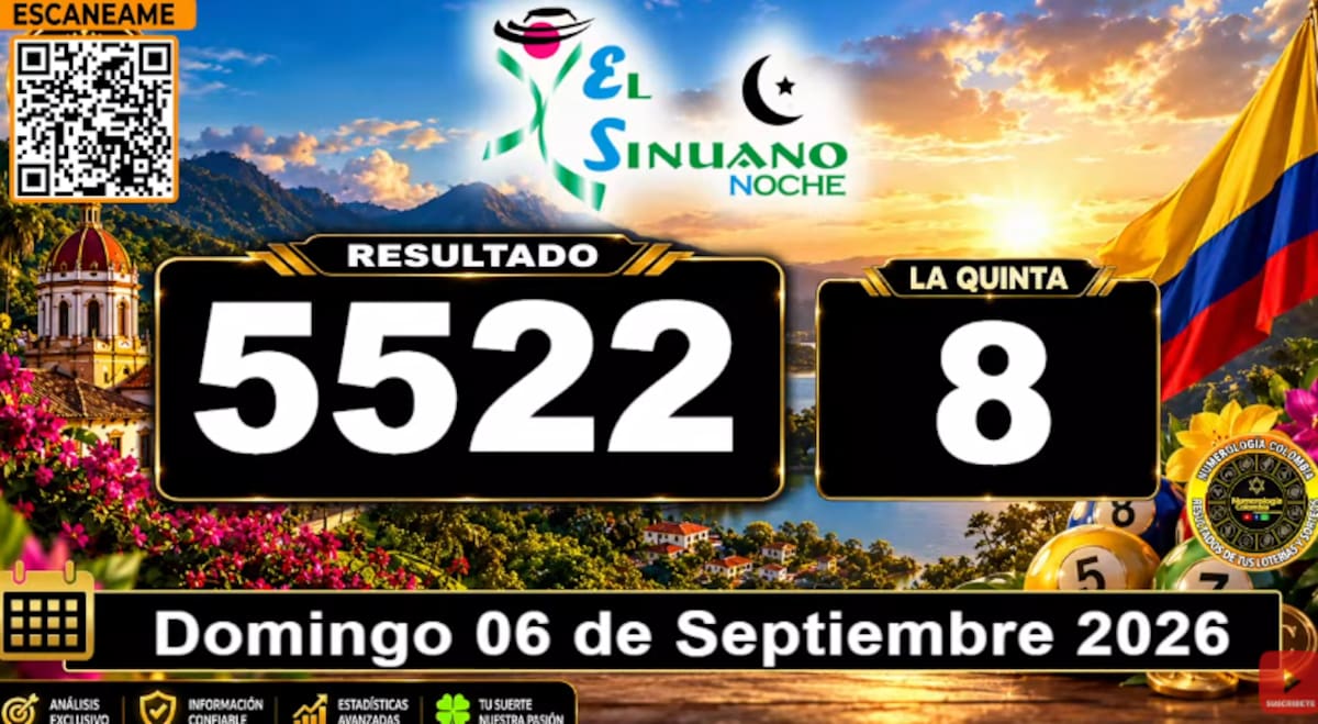 Sinuano Noche del 6 de septiembre de 2026. // Foto: captura de pantalla del canal de YouTube @NumerologíaColombia.