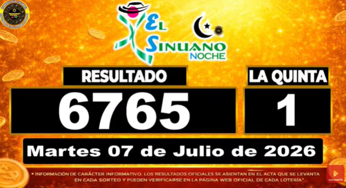 Sinuano Noche del 7 de julio de 2026. // Foto: captura de pantalla del canal de YouTube @NumerologíaColombia.