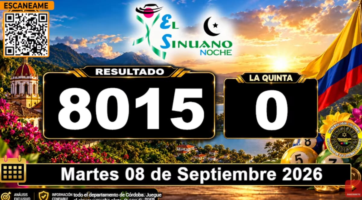 Sinuano Noche del 8 de septiembre de 2026. // Foto: captura de pantalla del canal de YouTube @NumerologíaColombia.
