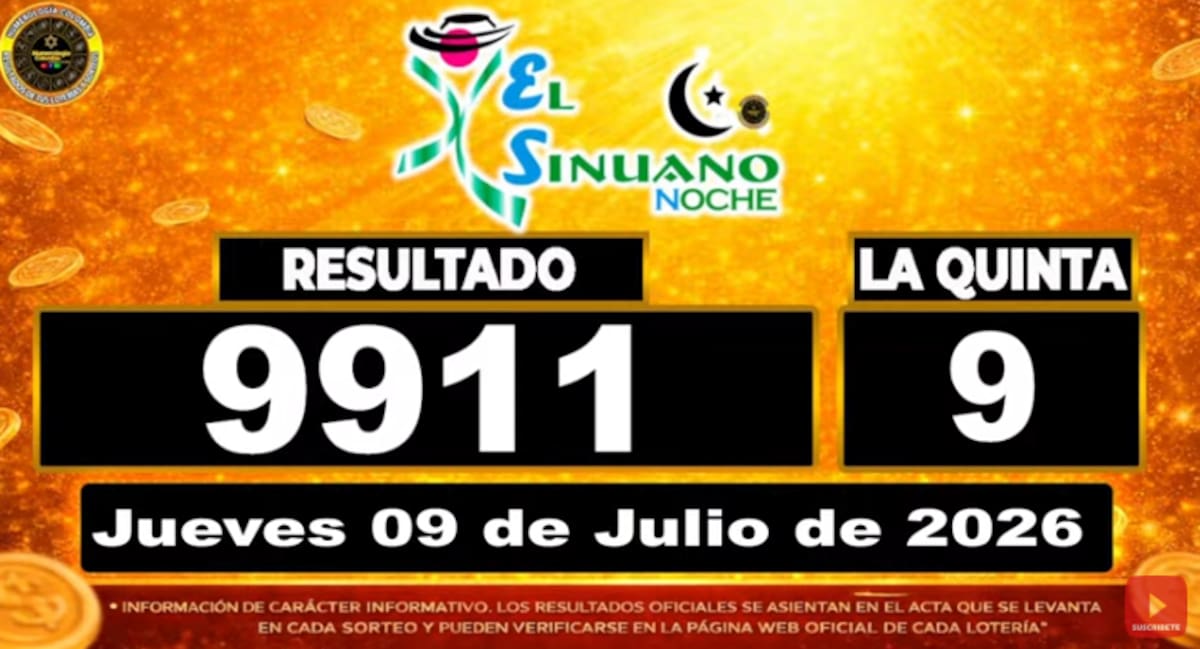 Sinuano Noche del 9 de julio de 2026. // Foto: captura de pantalla del canal de YouTube @NumerologíaColombia.