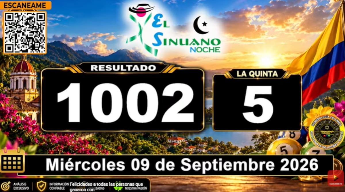 Sinuano Noche del 9 de septiembre de 2026. // Foto: Foto: captura de pantalla del canal de YouTube @NumerologíaColombia.