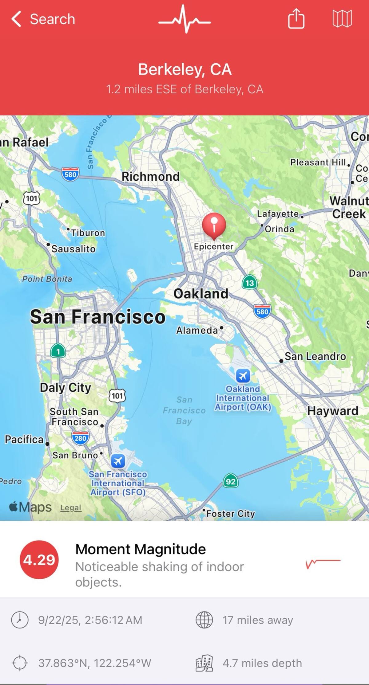 Sismo de 4.3 sacude a San Francisco; California en la madrugada. // captura de pantalla