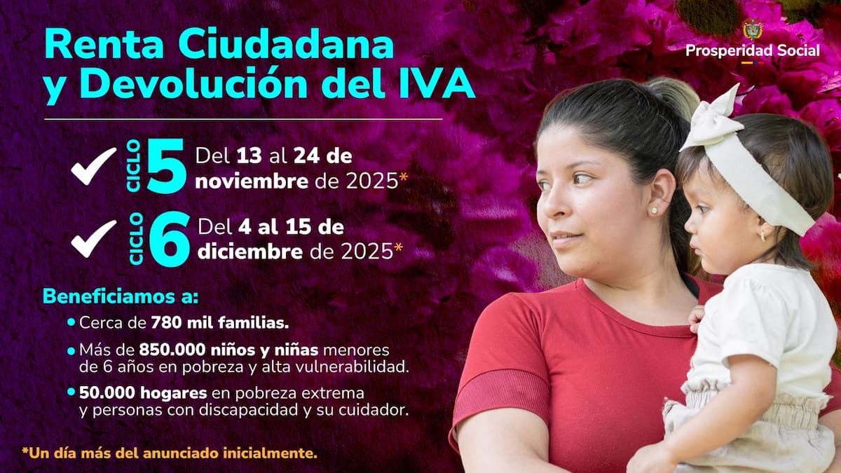 Fechas del sexto ciclo de pago para Renta Ciudadana y Devolución del IVA. // Foto: Cortesía - Prosperidad Social.