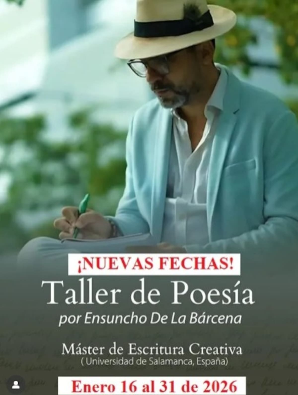 Poesía y diálogo: así será el taller de Ensuncho de la Bárcena en Cartagena. // foto tomada de IG @elcaribereal