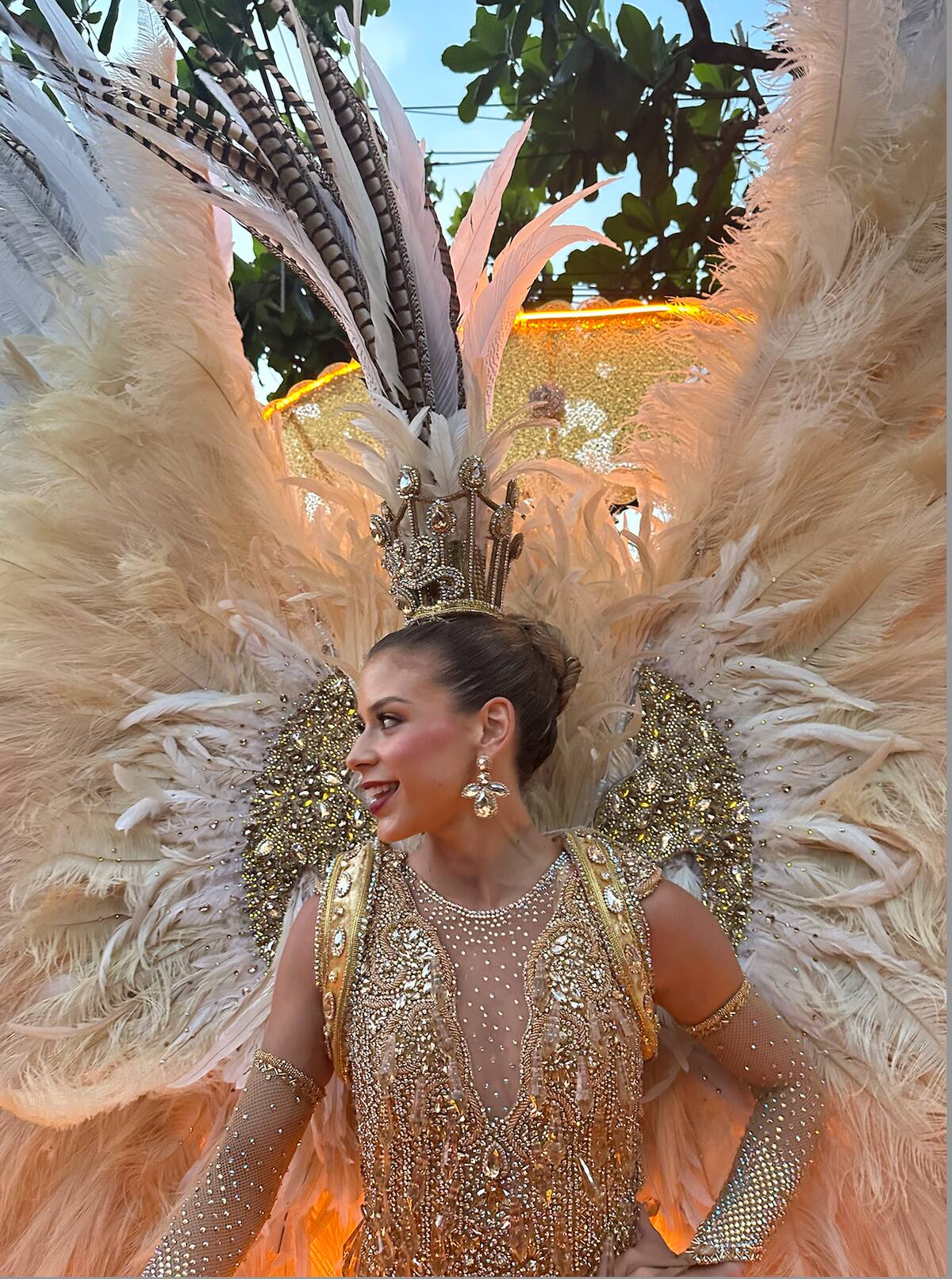 Tatiana Angulo Fernández De Castro, Reina del carnaval de Barranquilla, luciendo el vestido ‘Resplandor del Carnaval’, en la Noche de Guacherna 2025.//Juan M. Cantillo-El Universal.