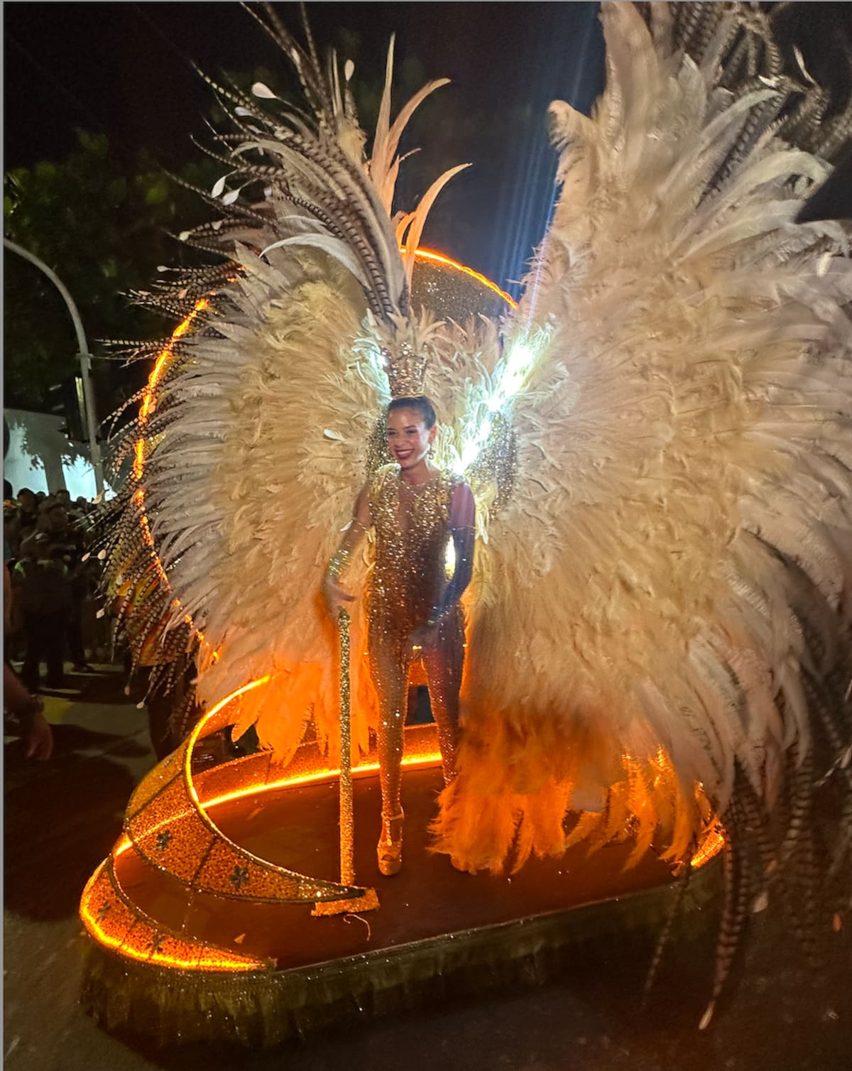 Tatiana Angulo Fernández De Castro, Reina del carnaval de Barranquilla, luciendo en la Noche de Guacherna 2025 el vestido ‘Resplandor del Carnaval’.//Juan M. Cantillo-El Universal.