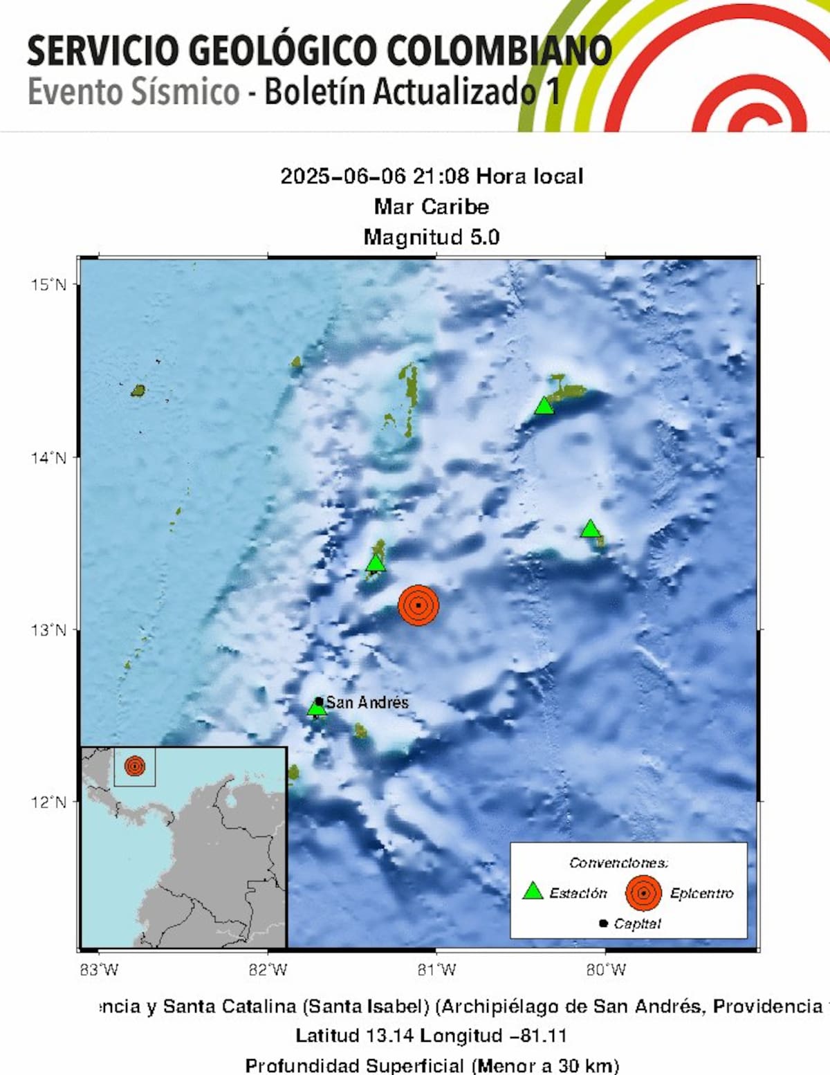 El Servicio Geológico Colombiano (SGC) reportó un fuerte temblor en San Andrés. // Imagen: tomada de X.