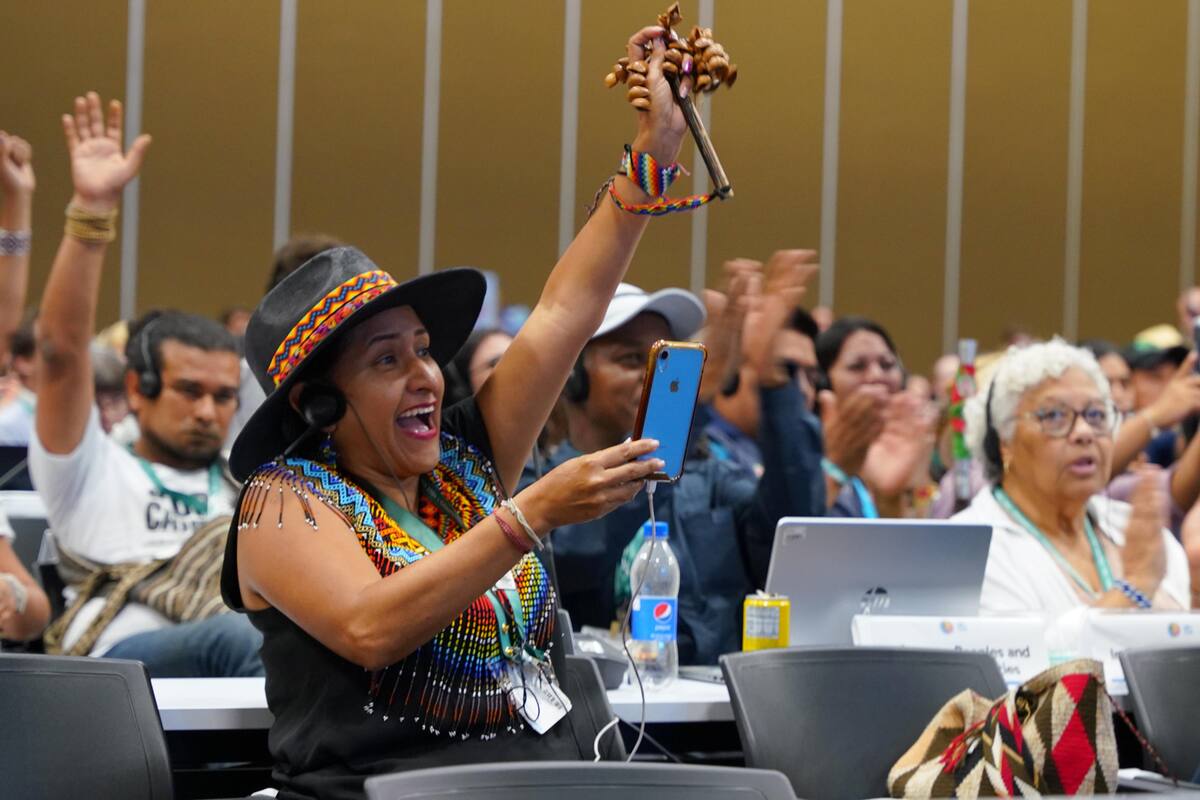 Fotografía cedida por Prensa COP16 que muestra a un grupo de personas este sábado, durante una sesión de la Conferencia de la ONU sobre Biodiversidad Biológica (COP16) en Cali (Colombia). EFE/ Prensa COP16