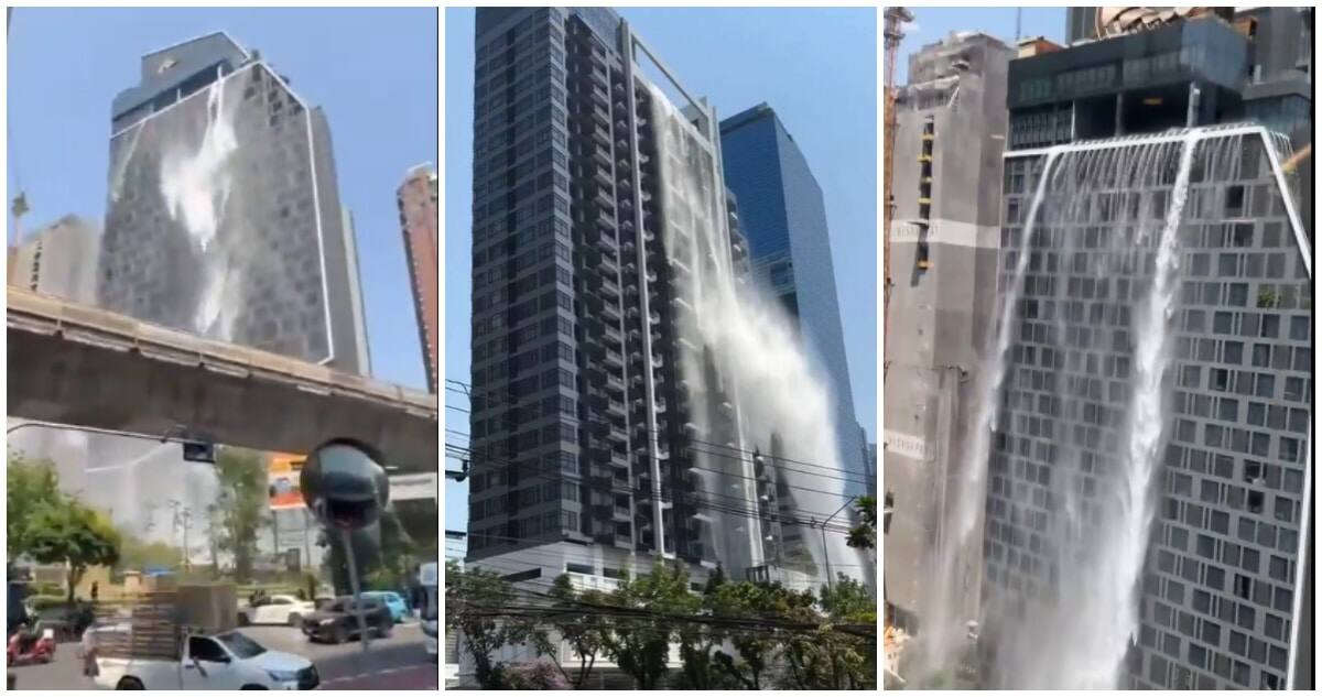 Impactante cascada en piscina de Hotel durante el terremoto en Bangkok. // Foto: archivo