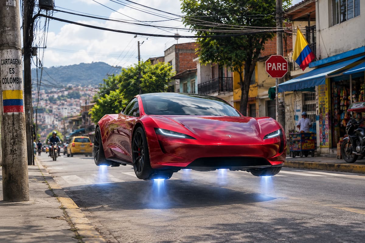 Tesla Roadster: las redes recrean cómo le iría al nuevo carro volador de Musk en Colombia
