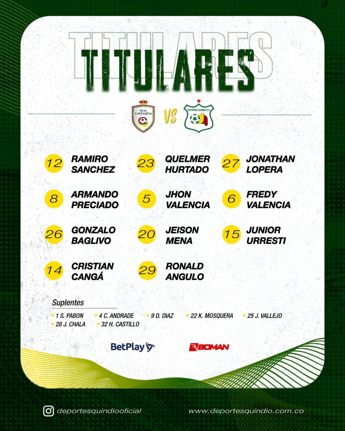Titular del Deportes Quindío ante Real Cartagena.