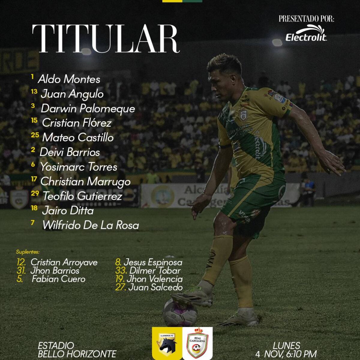 Titular del Real Cartagena para el duelo de hoy ante Llaneros.