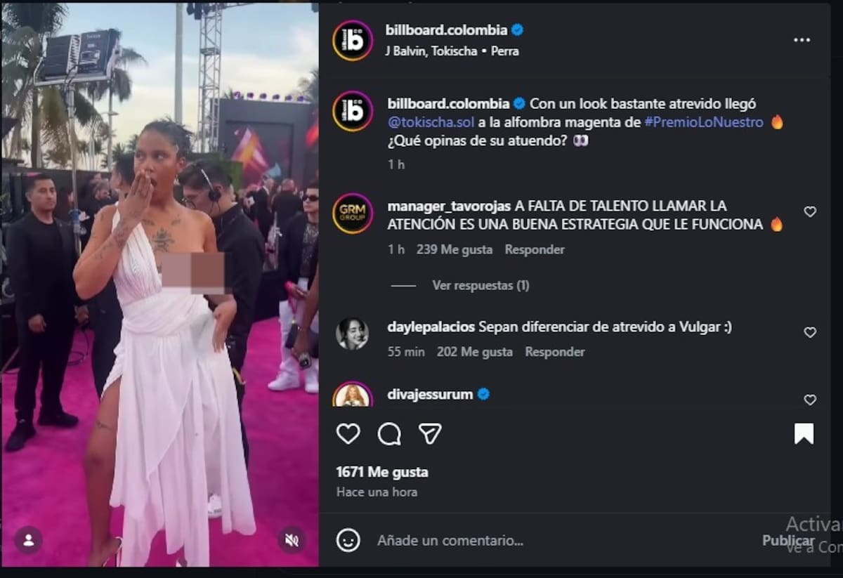 Tokischa generó todo tipo de reacciones al usar un vestido que dejaba al descubierto parte de su torso. //Foto: @billboard.colombia