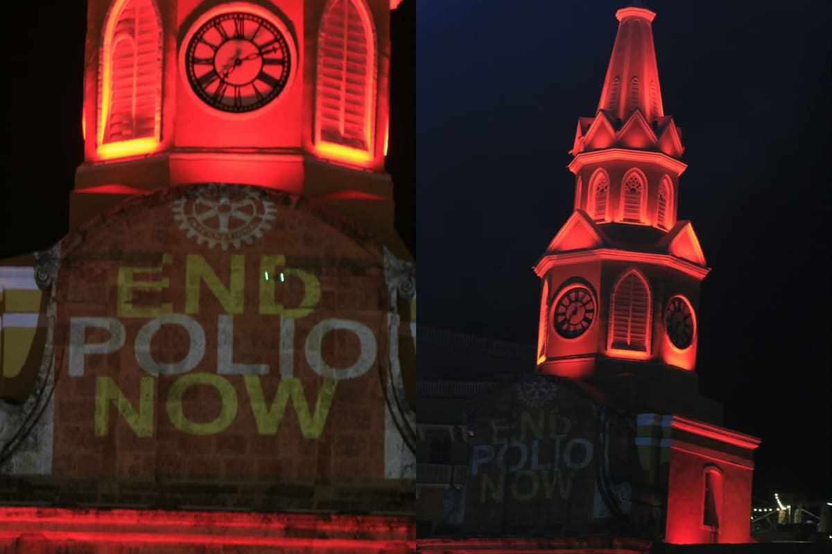 Cartagena iluminó la Torre del Reloj por la lucha mundial contra la polio